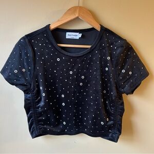 Juicy Couture Black Studded Embellished Crop Top Velvet Velour Size Large
